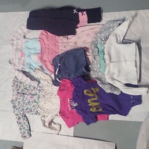 Large 13 piece baby girl clothing lot 6M leggings onesies shirt outfits carter's